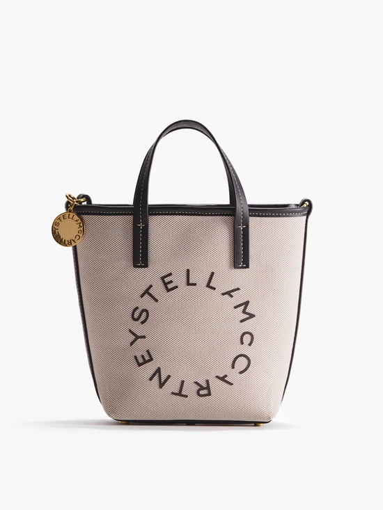 Stella McCartney Handbags - Stella McCartney Beige Canvas Logo Circle Tote with Black Trim